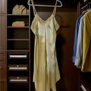 Slip Dress Lingerie Sz L Tiered Ruffle Pearls Embroidered Gold Ivory Fairycore